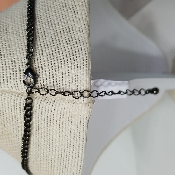 5/$25🌴Gun Metal Linked Rhinestones Accented Necklace - Picture 3 of 5